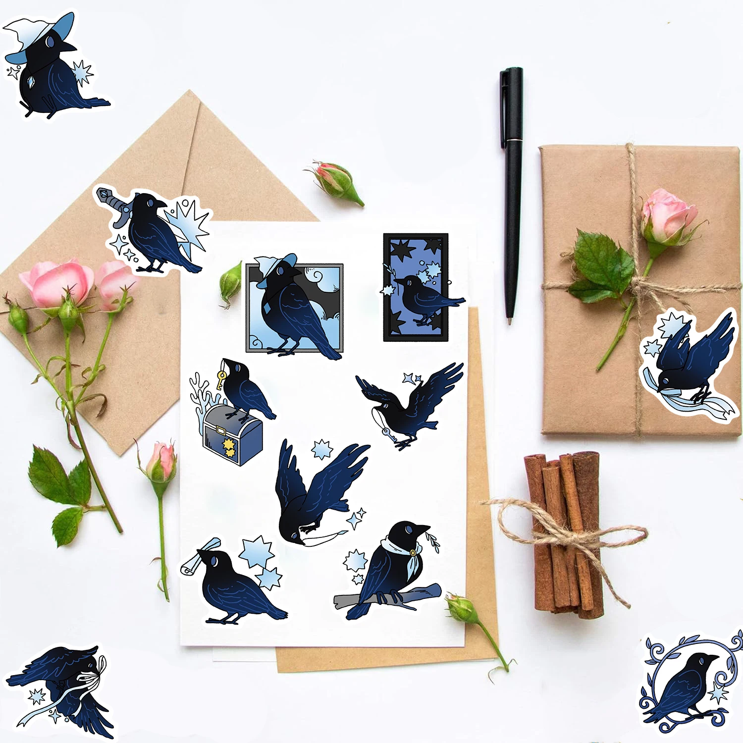 50PCS Crow Print Sticker Notebook Case Computer Water Cup Girl Skateboarding Suitcase Luggage Snowboard Fridge Car Stickers