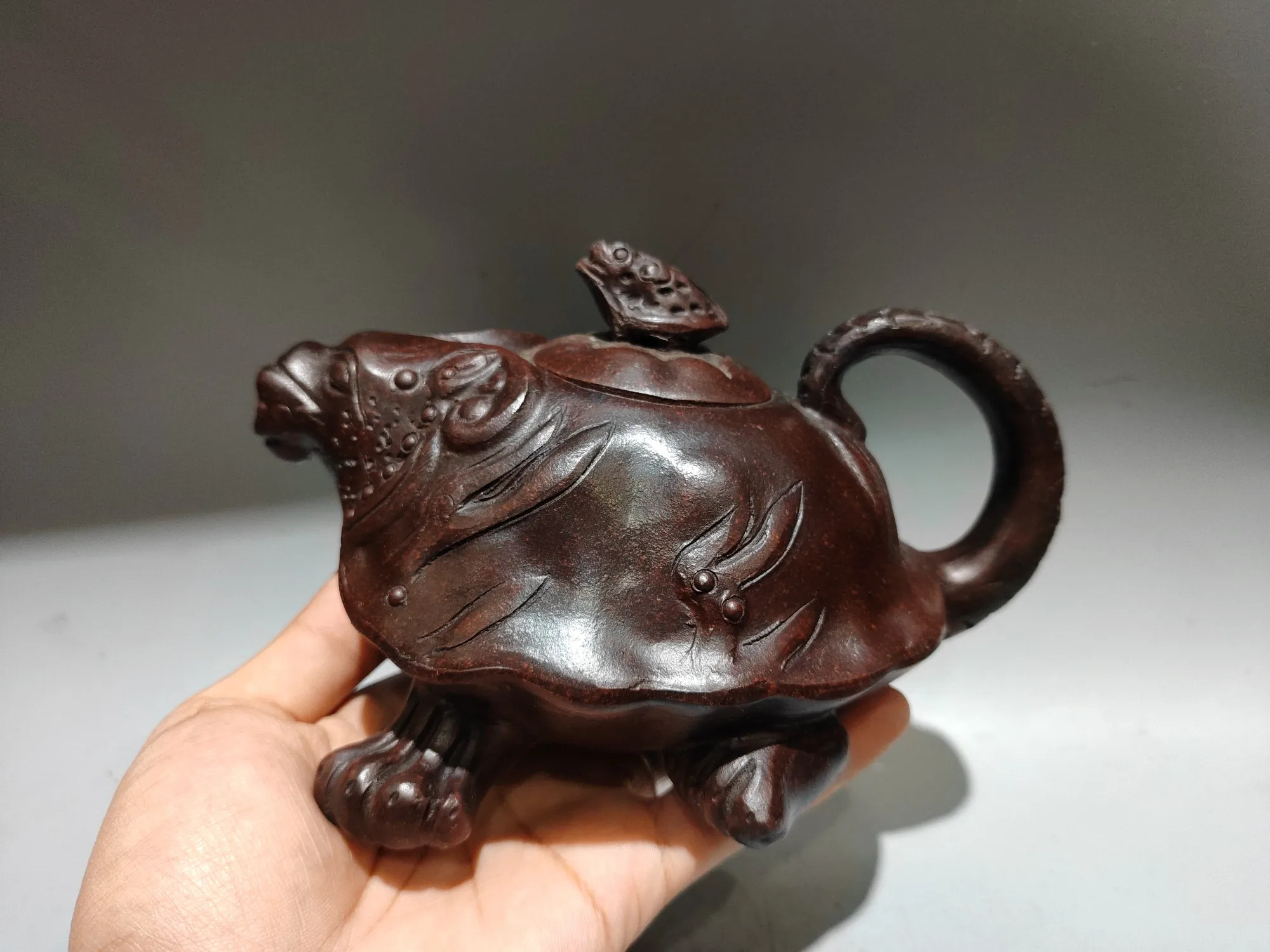 

7"Chinese Yixing Purple Clay Pot Pottery Dragon Turtle Dragging Turtle Statue Teapot Kettle Teapot Pot Tea Maker Ornaments