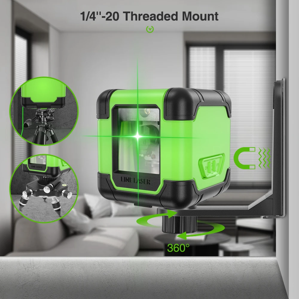 Huepar A011G Cross Line Laser Level 2 Lines Germany Imported Green Beam Horizontal & Vertical Lines One Button Design Laser Tool