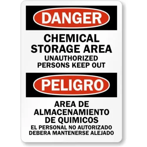 Bilingual Chemical Storage Area Aluminum Weatherproof  Sign-Aluminum