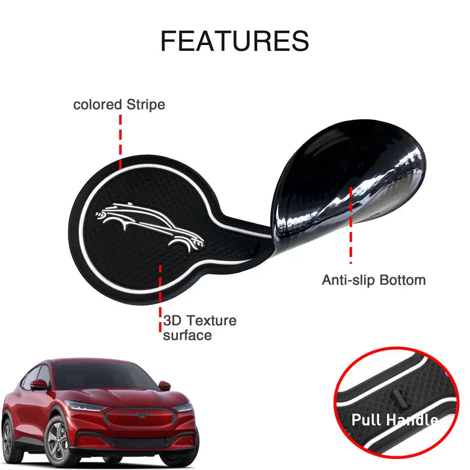 Non-Slip Car Cup Coaster Slot Pad for Ford Mustang Mach-e 2021-2023 Anti-Slip Mat Pocket Mat Interior Cup Holder Pad Accessories