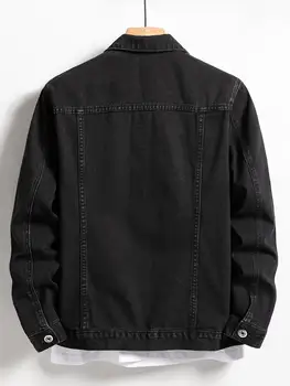 Men's Denim Jacket for Spring and Autumn. Black-Collar Denim Coat. Suitable for Daily Casual Wear. Stylish, Simple and Trendy. 2 Men's Denim Jacket for Spring and Autumn. Black-Collar Denim Coat. Suitable for Daily Casual Wear. Stylish, Simple and Trendy. 2