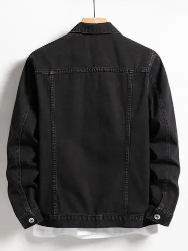 Imagen 2 del producto Chaqueta vaquera de hombre para primavera y otoño. Abrigo vaquero con cuello negro. Adecuado para uso casual diario. Elegante, simple y moderno.