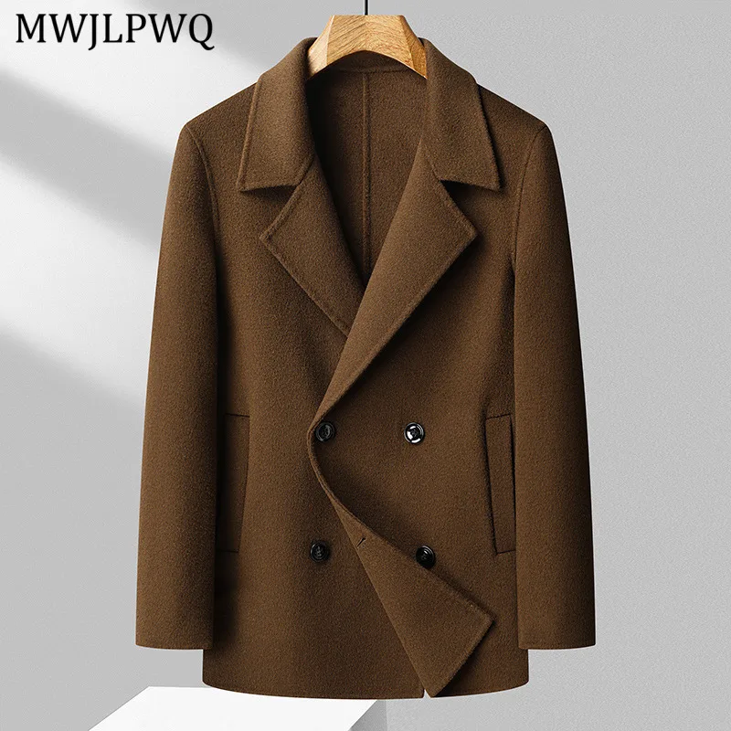 

MWJLPWQ Autumn Winter New Double-sided Casual Wool Coat Male Short Double-breasted Lapel Cloth Handmade Loose Men's Jacket 11325