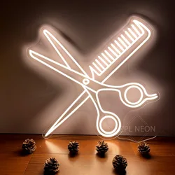 Tesoura Neon LED Light Up Signs, Decoração do quarto, Parede pendurada Sinal de Neon para Barbearia, Salão de cabeleireiro, USB