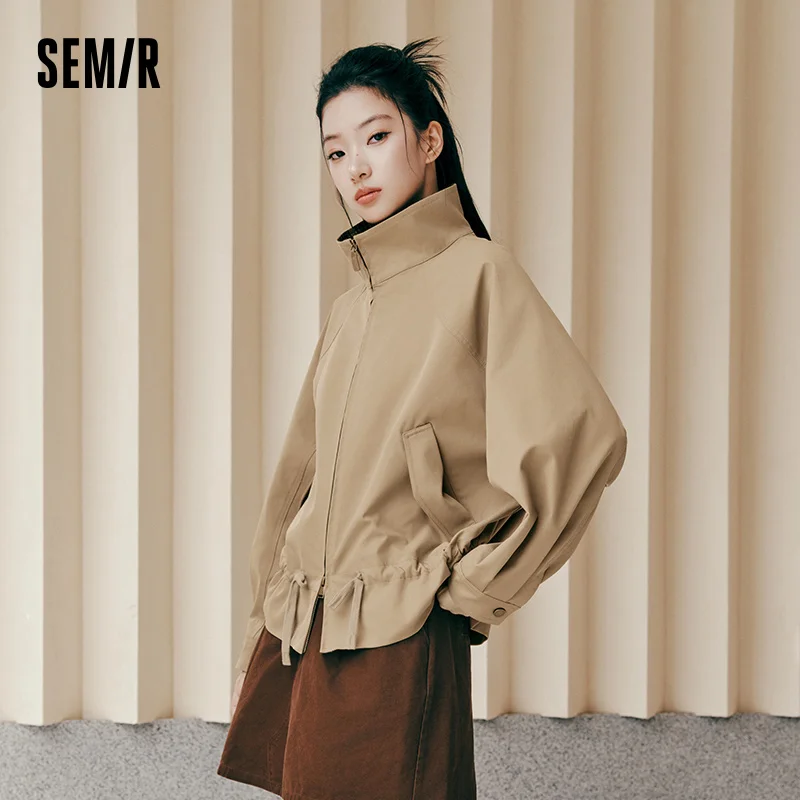 Semir Women Jacket Panelled Design Plaid Pattern Raglan Sleeve Oversized Fit Retro Style Drawstring Detail 2026 Autumn