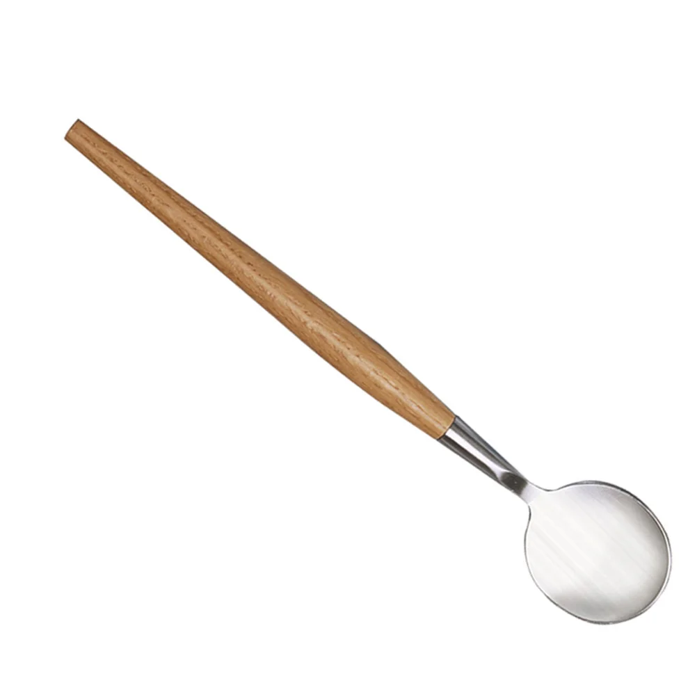 

Wooden Handle Salad Fork Stainless Steel Scoop For Soup Porridge Stews Multifunctional Tableware Food Serving Utensil Home