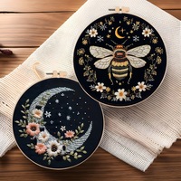 New Arrival Bee Moon With Flowers Black Stamped Cloth Embroidery kit for DIY Home Halloween Decor