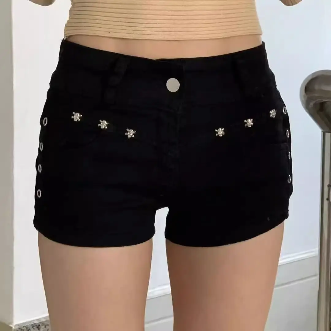 

Black Streetwear Denim Shorts for Women Y2K American Sexy Low Waist Hot Girls Hip Shorts Fashion Gothic Slim Mini Jeans Shorts