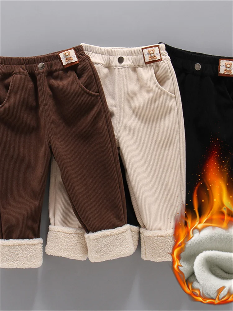 

Детские вельветовые брюки на флисовой подкладке, осенне-зимние, новые, теплые, длинные, повседневные, для девочек