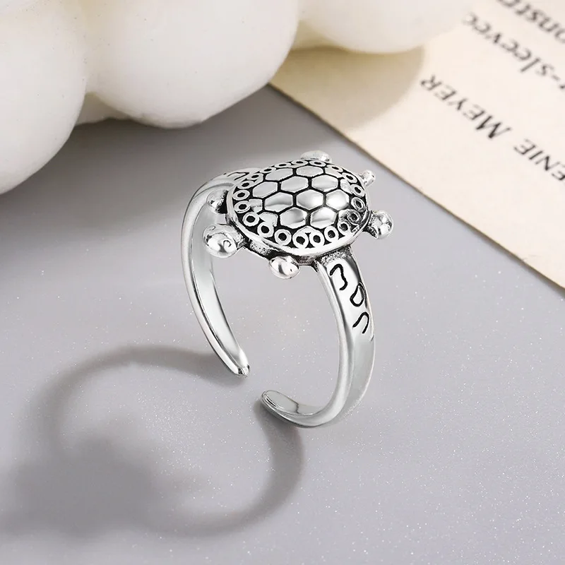 New Arrival Elegant Turtle Animal Design Thai Silver Female Rings Promotion Jewelry For Women Party Gifts No Fade Cheap