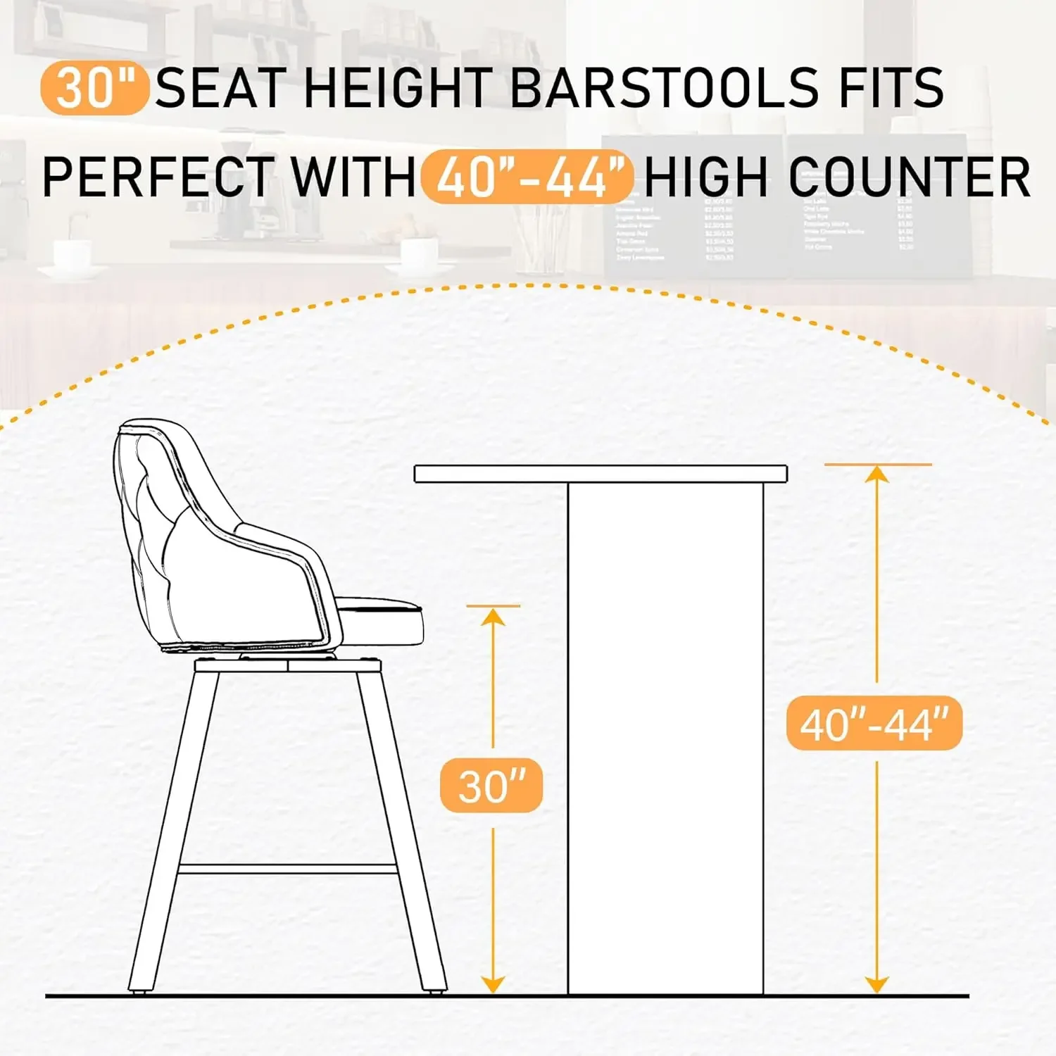 Conjunto de fezes para Kitchen Island, Bancos giratórios em altura com encosto alto, Banquetas de cozinha de linho, 30 cm, conjunto de 4