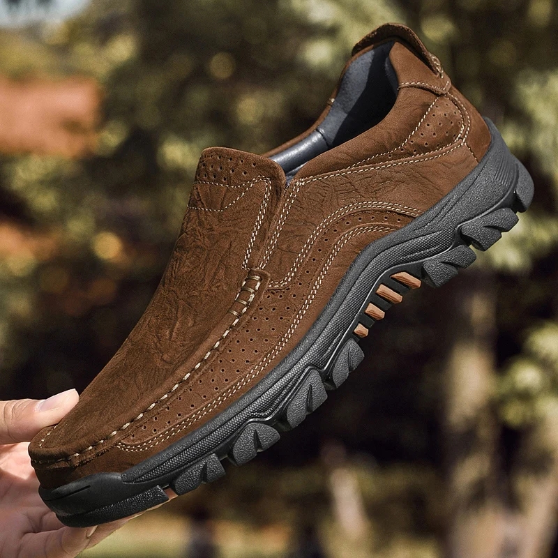 

Men's Genuine Nubuck Brown Leather Slip-On Oxford Shoes Outdoor Casual Large Size 48 49 50 Rugged Sole Comfortable Fit