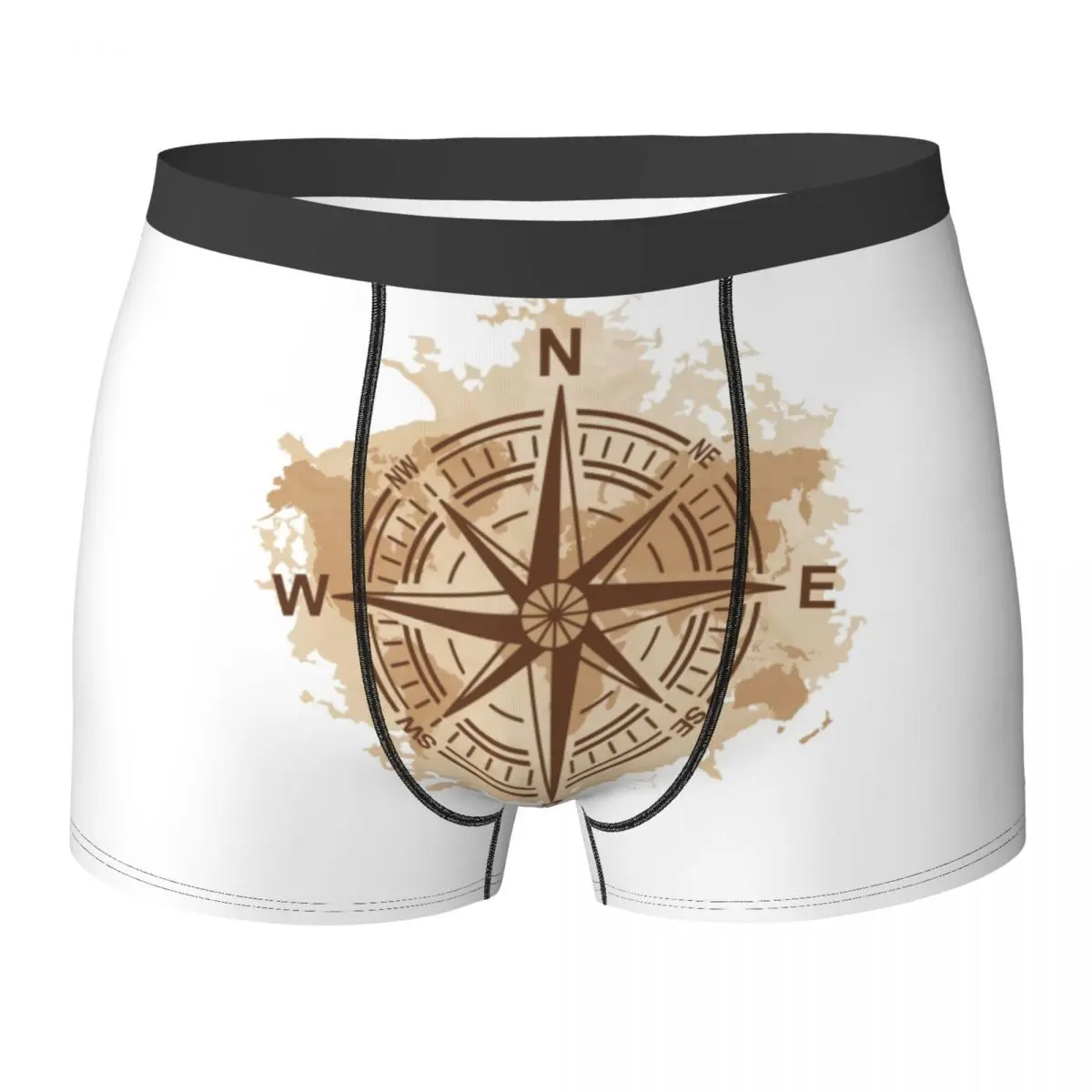 Novelty Boxer Antique Compass World Map Shorts Panties Men's Underwear Mid Waist Underpants for Homme S-XXL