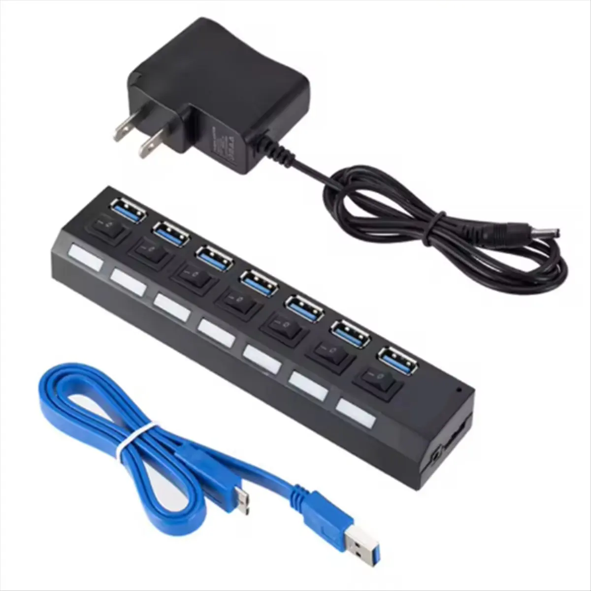 A10I MultiPorts USB HUB 3.0 7Ports Portable SuperSpeed 5Gbps Multiple USB Port Expander with Switches PowerAdapter for PC(US)