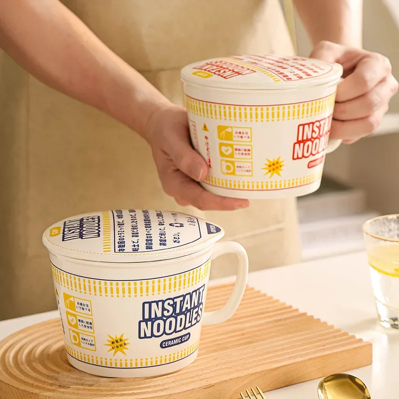 Taza de Ramen de fideos instantáneos, vajilla segura para microondas, de estilo japonés tazón de Ramen, tazón de fideos Hetbahn, vajilla Linda