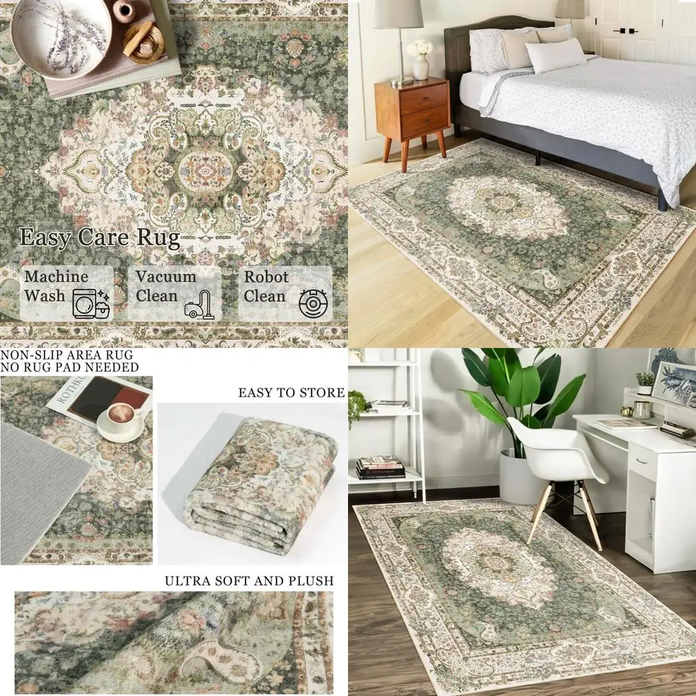 

Ковер 3x5 футов, моющийся, в стиле бохо, винтажный, состаренный, для спальни, гостиной, кухни и прихожей, цвет Лораль