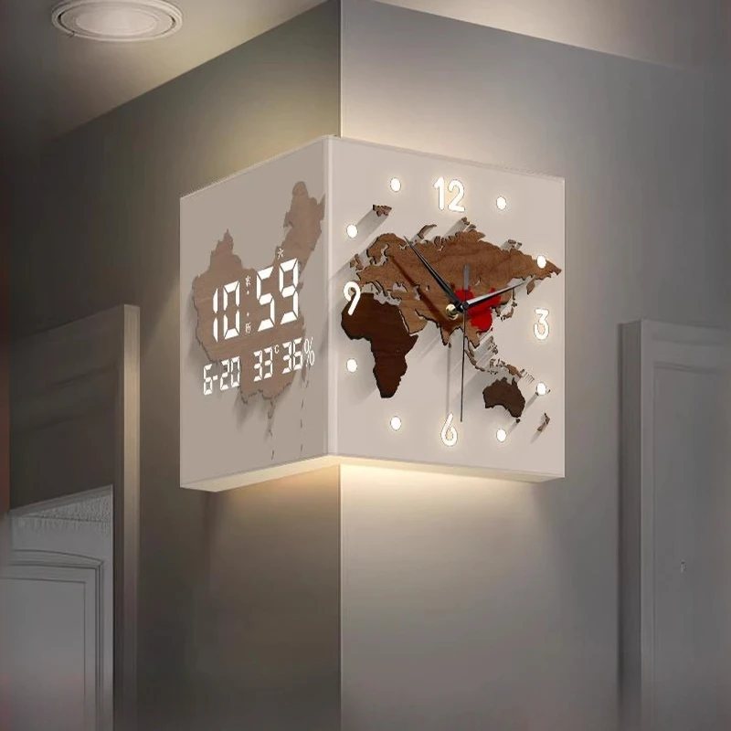 

Modern Double Sided Corner Wall Clock Living Room Decoration LED Clock Mural Lamp Restaurant Background Wall Digital Wall Watch