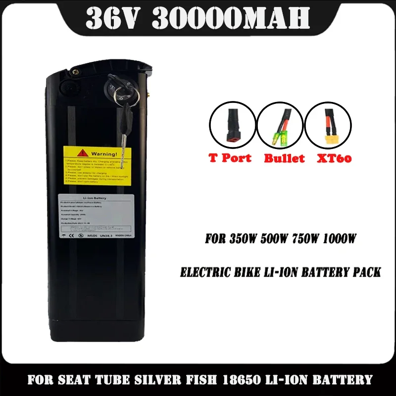 

36V 30AH Lithium ion Ebike Battery 18650.00 Pack for Silver Fish Style Electric Bike Battery with Aluminum Case Anti-theft Lock