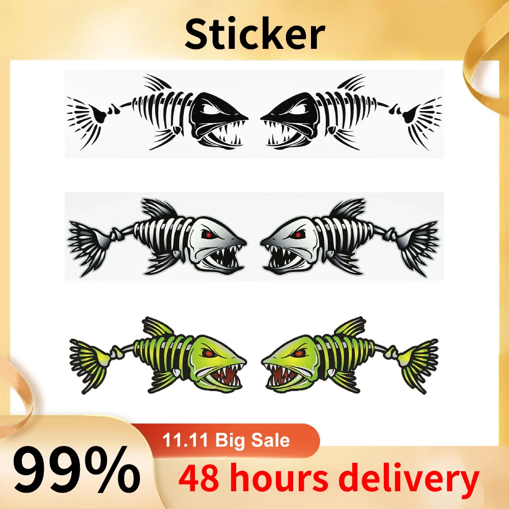 

2 Pieces Fish Teeth Mouth Stickers Skeleton Fish Stickers Graphics Accessories for Kayak Fishing Boat Canoe Dinghy Window Car