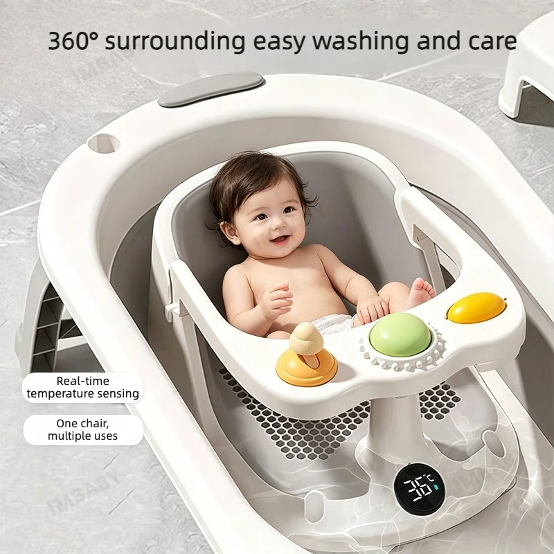 

Upgrade Baby Bath Seat with Real Time Water Temperature Display, Non-slip Suction Cup Toddler Anti-slip Stable Sitting BathChair