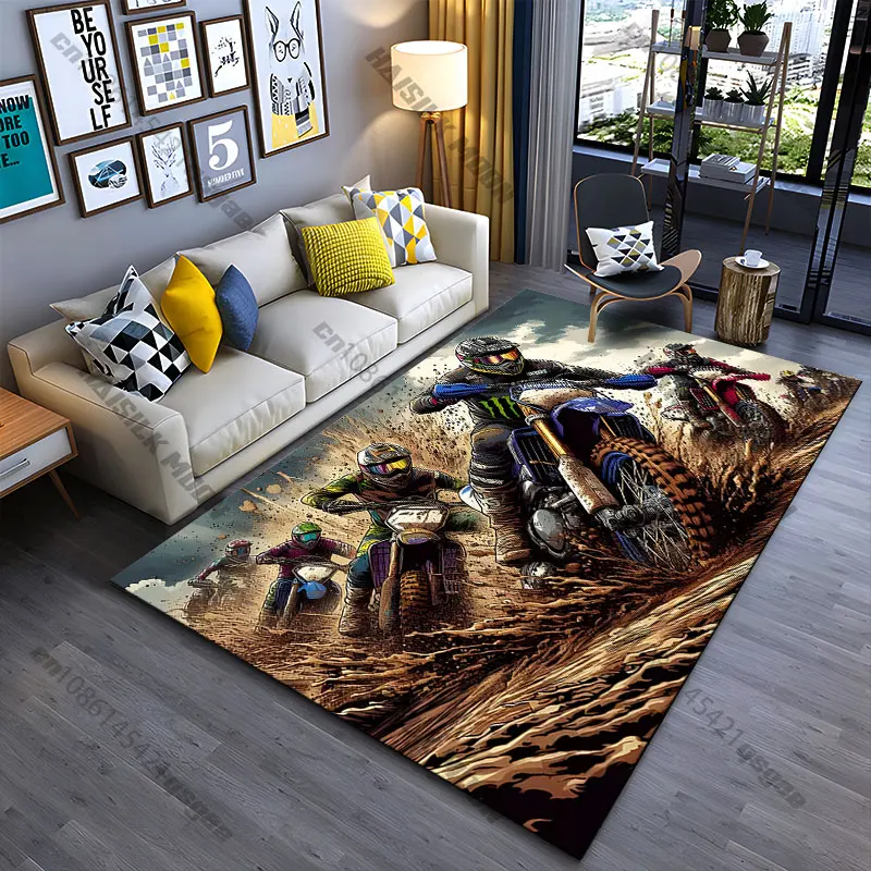 Motorcycle race intense muddy action carpet Yoga living room room decor children's crawling mat doormat area rug games mat