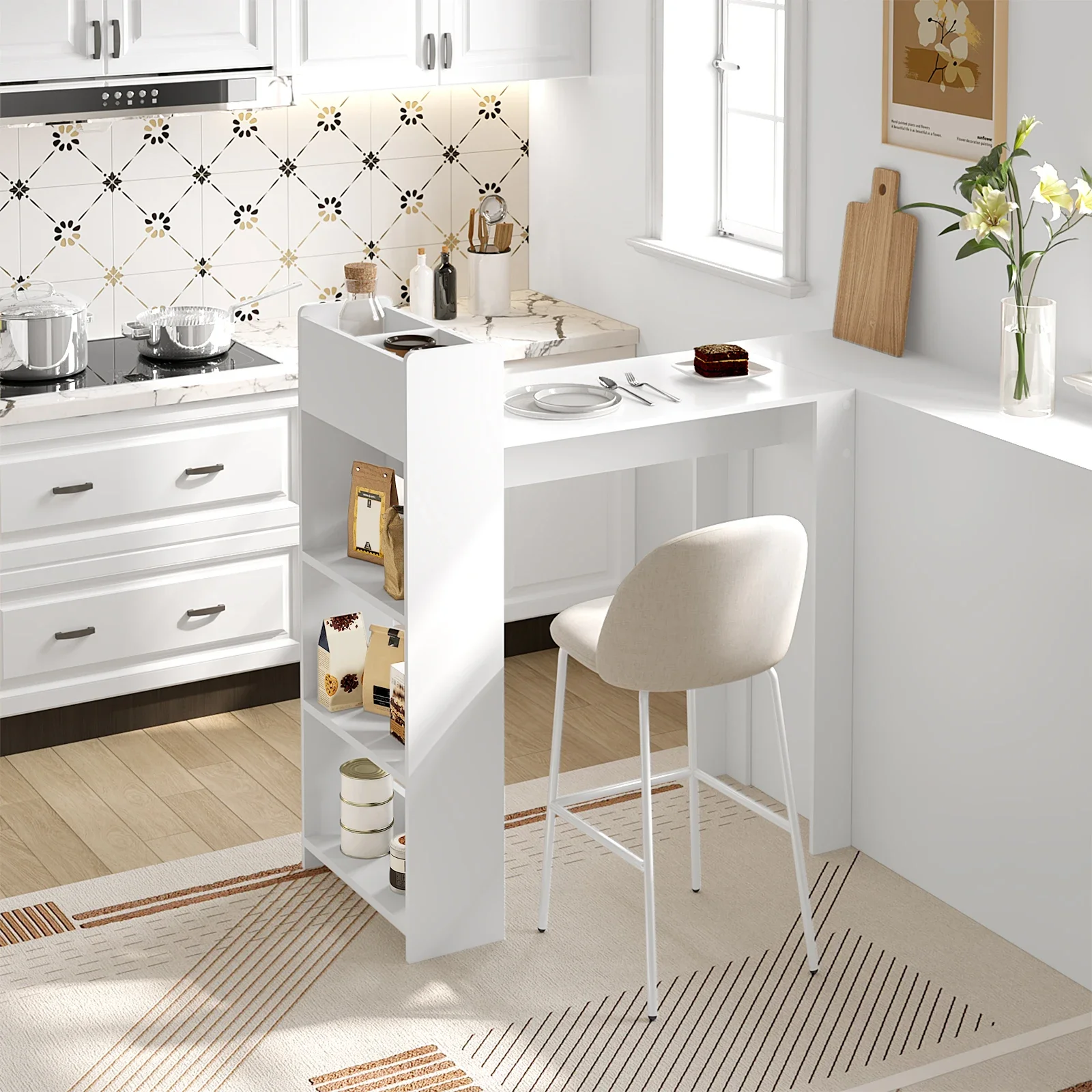 WOLTU Bartisch, Thekentisch, stehend, Esstisch, Küchentisch mit 2 offenen Fächern, 3 Ablageflächen für Cocktail-Bistro