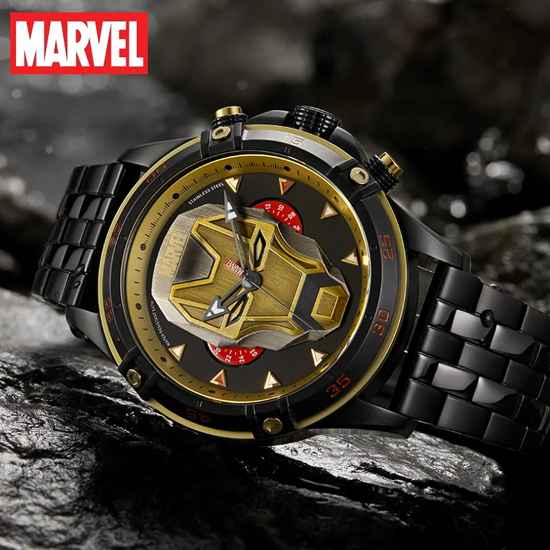 Marvel Avengers Iron Spider Man Black Panther For Mens Watch Quartz Wristwatch Coated Glass Multiple Time Male Relogio Masculino