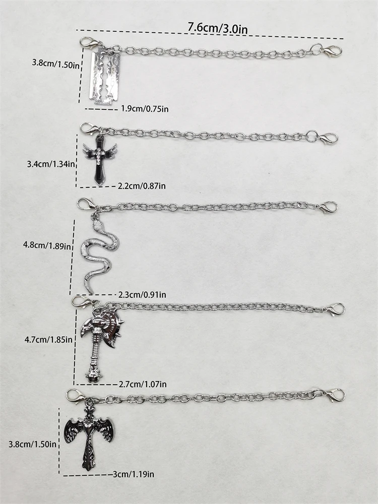 1 Stück Punk Bling Kreuz-Schuhkette Dekoration Vintage Silberfarbene Klinge Schuh-DIY-Zubehör Personalisierter Axt-Schuhclip Schlangen-Schuh-Charm – Detail 2