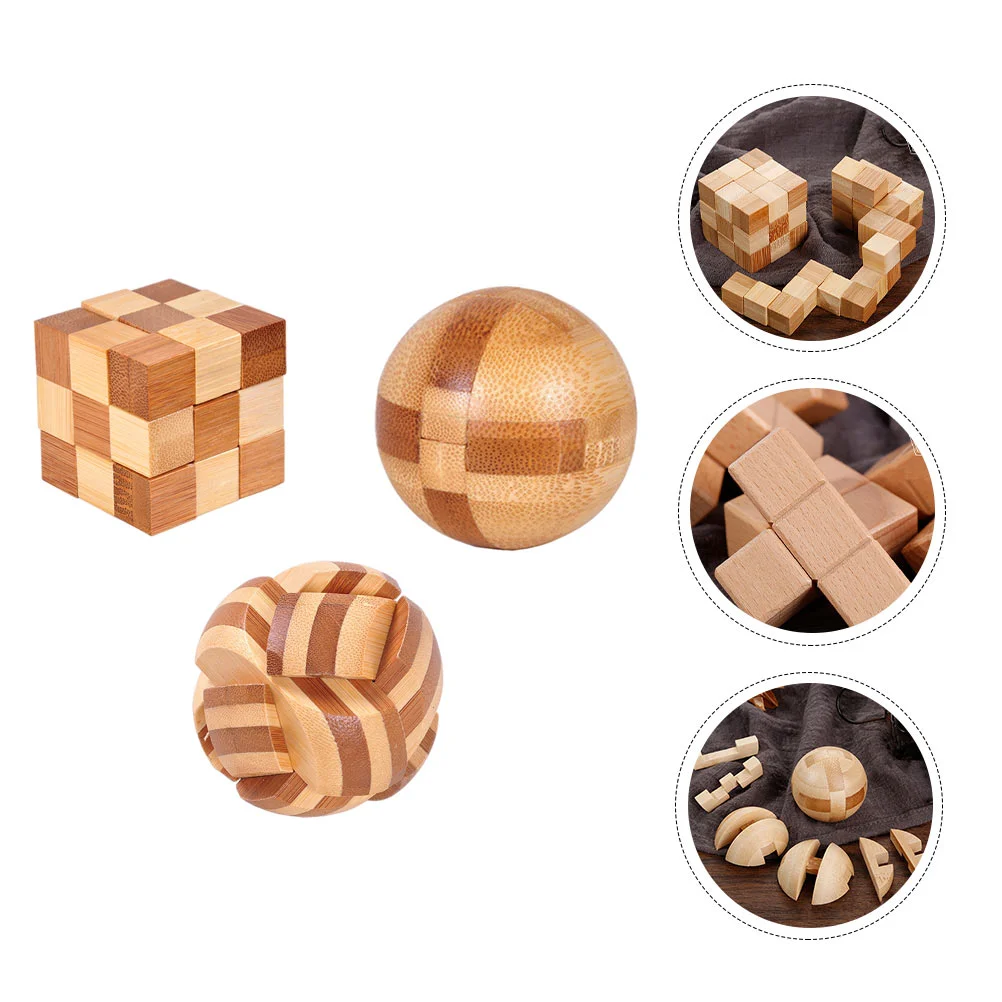 3 Pcs Luban Lock Kids Disentanglement Key Soccer Classic Intellectual Interlocking Puzzle Bamboo Toddler Puzzles