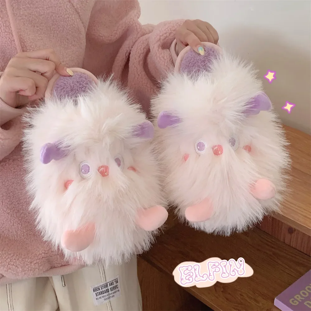 Autumn and winter girl pink little monster new plush cotton slippers women's winter home indoor fashion warm soft-soled slippers