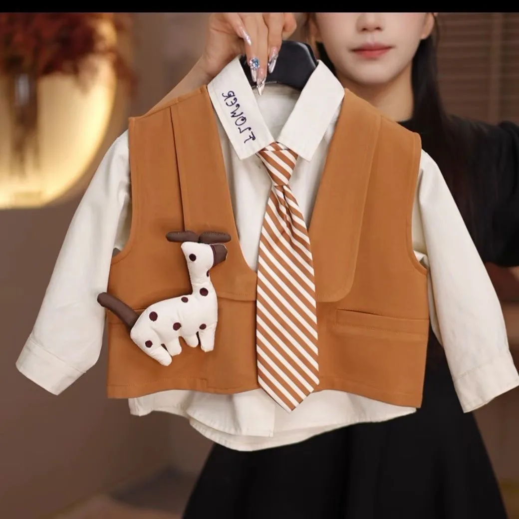 Children's Clothing Set Spring and Autumn New Style Boys' and Girls' Western Style Suit Vest 3-Piece Set