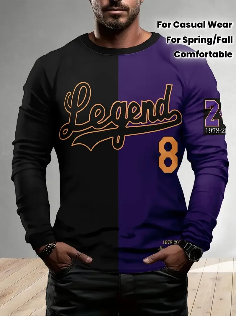 تي شيرت رجالي جديد بأكمام طويلة لربيع وخريف 2025 كاجوال عصري ومريح مع طباعة رقمية ثلاثية الأبعاد #1