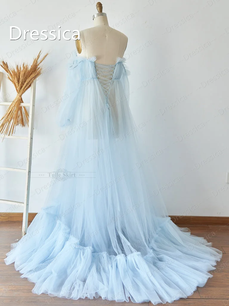 Maternity Tulle Robes Women Long Sleeve Bathrobe Photo Shoot Dresses Birthday Sexy Bridal Fluffy Party Sleepwear Custom Made