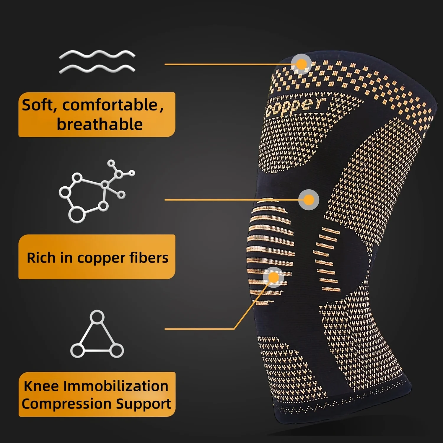 Copper Fiber Knee Sleeve for Knee Provide Support, Unisex Sports Compression Copper Knee Brace for Exercise, Running, Basketball