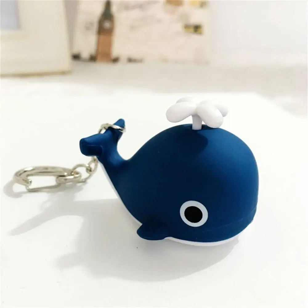 Cute Sounds Light Sea Whale Keychain with Sound Luminous LED Whale Keyring Metal Rings Flashlight Animal LED Keychain Small Gift