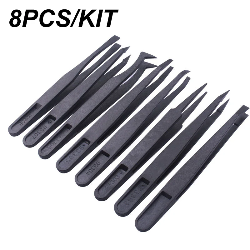 8pcs/lot Multifunctional Anti-static Plastic Tweezers Hard Plastic Tweezers Electronic Component Picker Multi-purpose Industrial