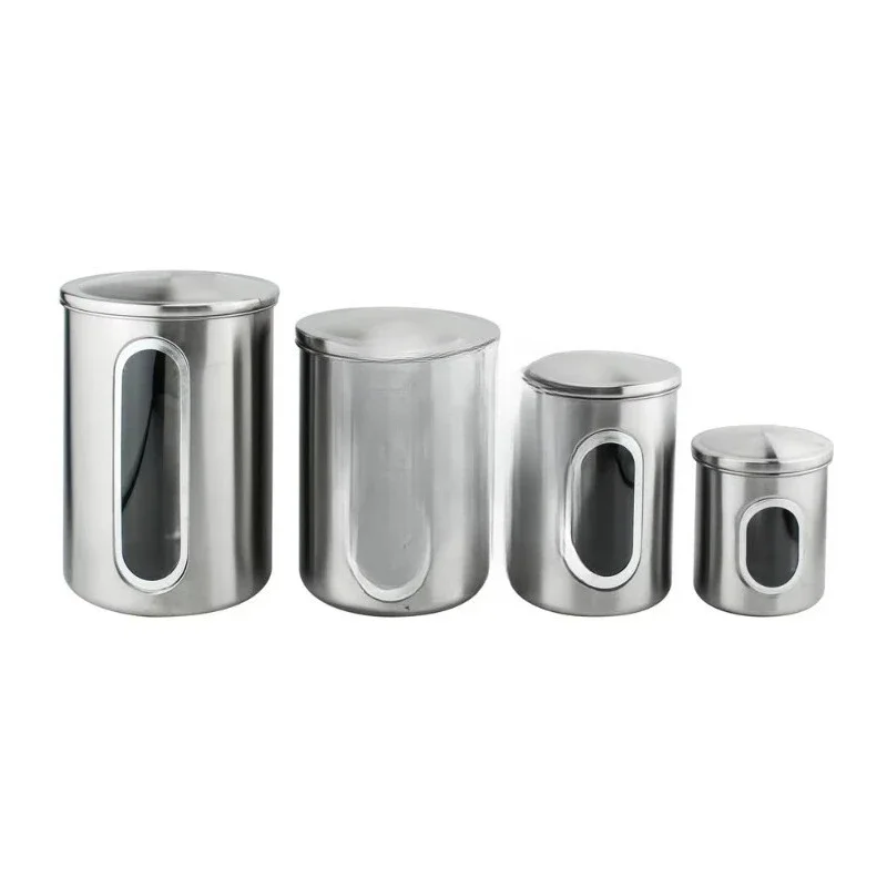 

4-Piece Stainless Steel Food Storage Set - Sugar Coffee Tea Container Household Kitchen Closed Tank with Lid