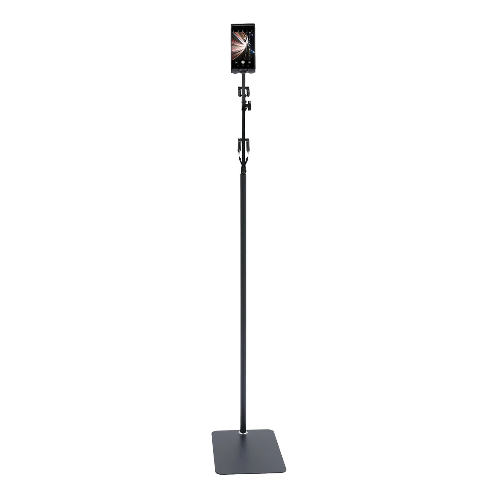 Black Painted Carbon Steel Floor Tablet Stand for Bedroom Living Room, 1.35m Height 360 Rotation Adjustable Stable Phone Holder for Students Streamers