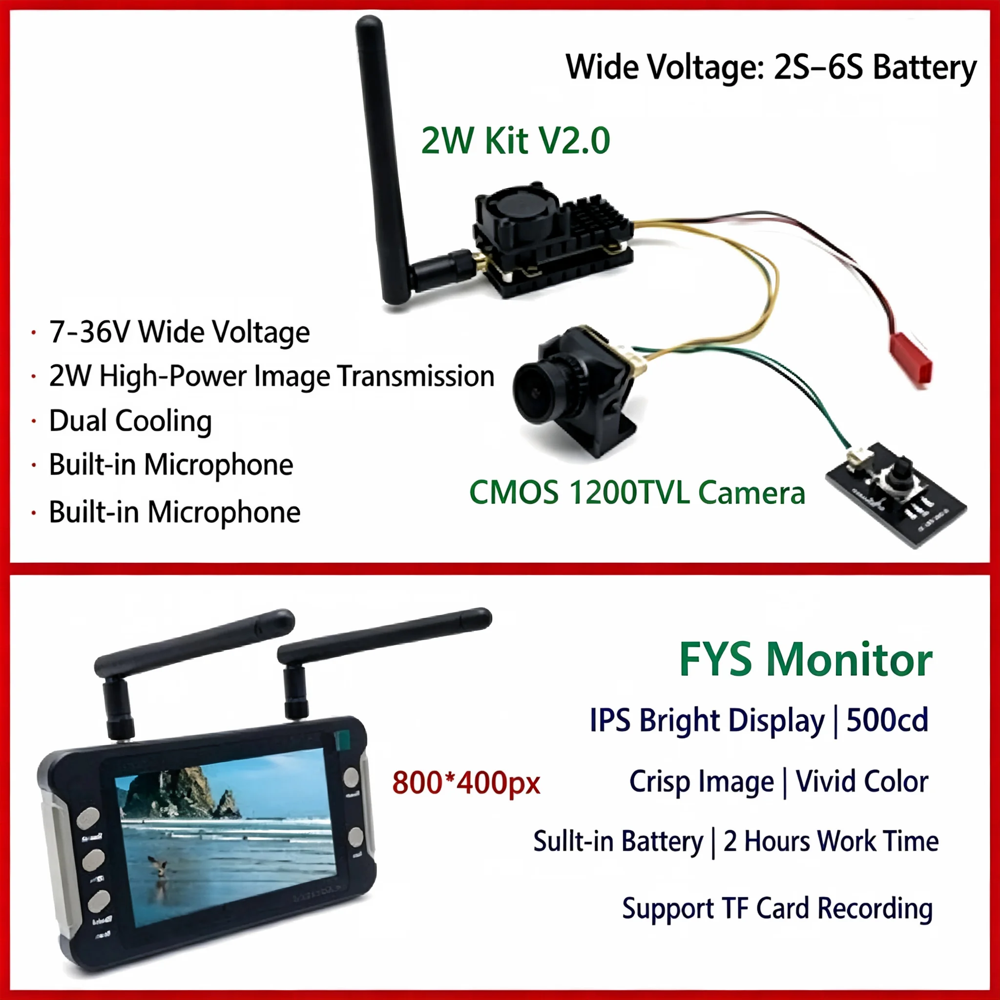 FPV VTX 2000mW High-power Image Transmission 5.8G Fixed Wing Drone FPV Transmitting Wireless Video and Aaudio Over Long Distance