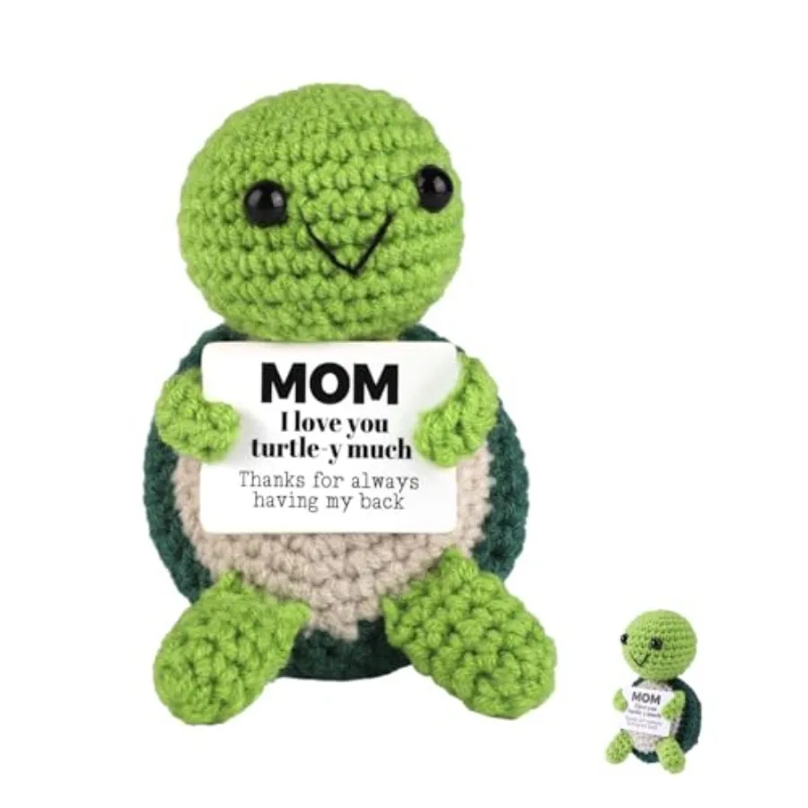 

Positive Turtle Crochet I love MOM Turtley Much Emotional Motivational Doll Inspirational Knitted Crocheted Animal with Keychai