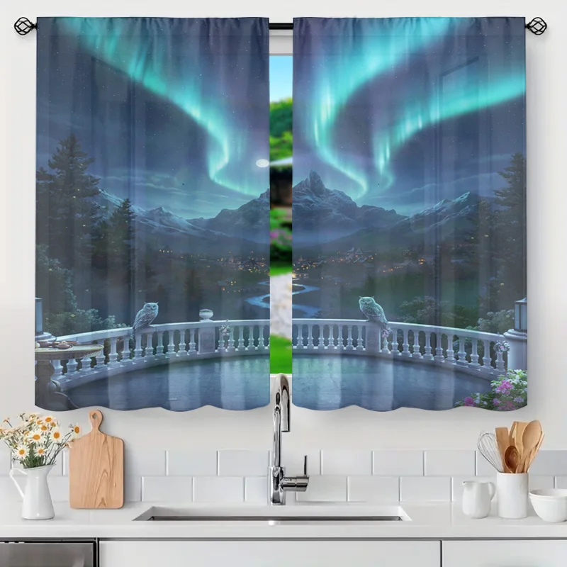 Stunning Aurora Borealis Northern Lights Curtain Panels Semi Sheer Window Drapes for Bedroom Living Room Mountain View Light Fil