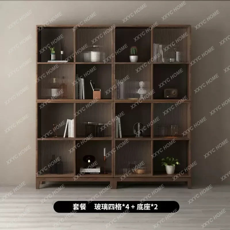 X-S New arrive  Black walnut bookcase dust-proof glass wine cabinet floor-to-ceiling locker living room flap solid wood HG