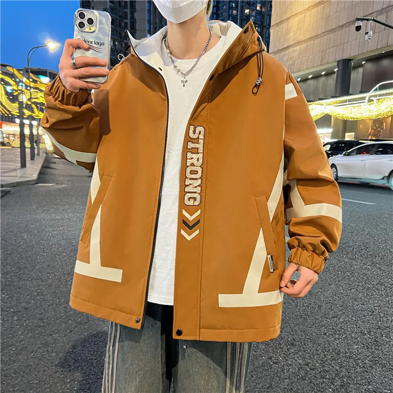 

New 2024 Spring Autumn Men's Loose Hooded Jackets Streetwear Casual Coat Youth Windbreaker Plus Size M-4XL Outdoor Tops Clothing