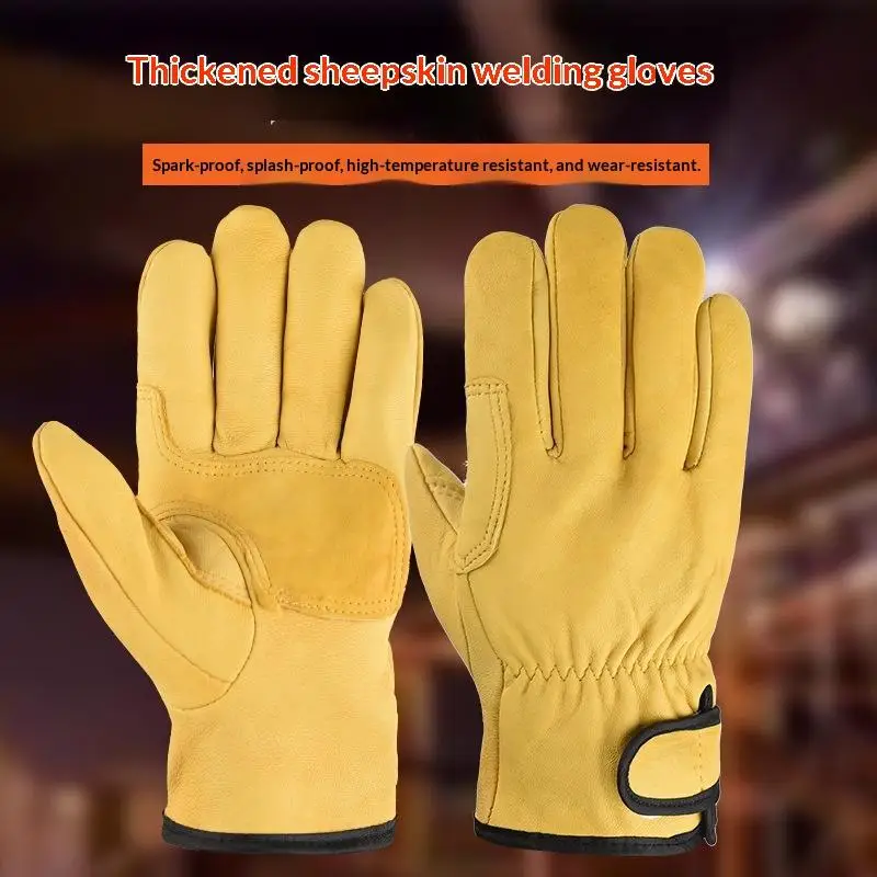 1 Pair Sheepskin Leather Work Gloves Wearproof Safety Welding Gardening Bike Riding Glove
