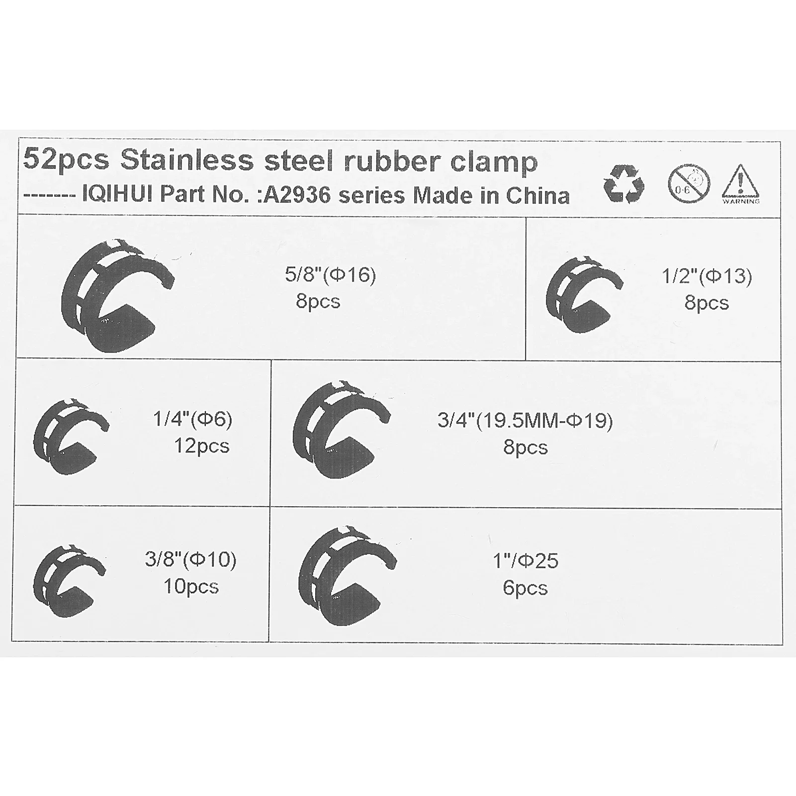 Colliers de serrage isolés en acier inoxydable, baume rembourré, attaches pour voiture, camion, tuyau UTV, 52 pièces