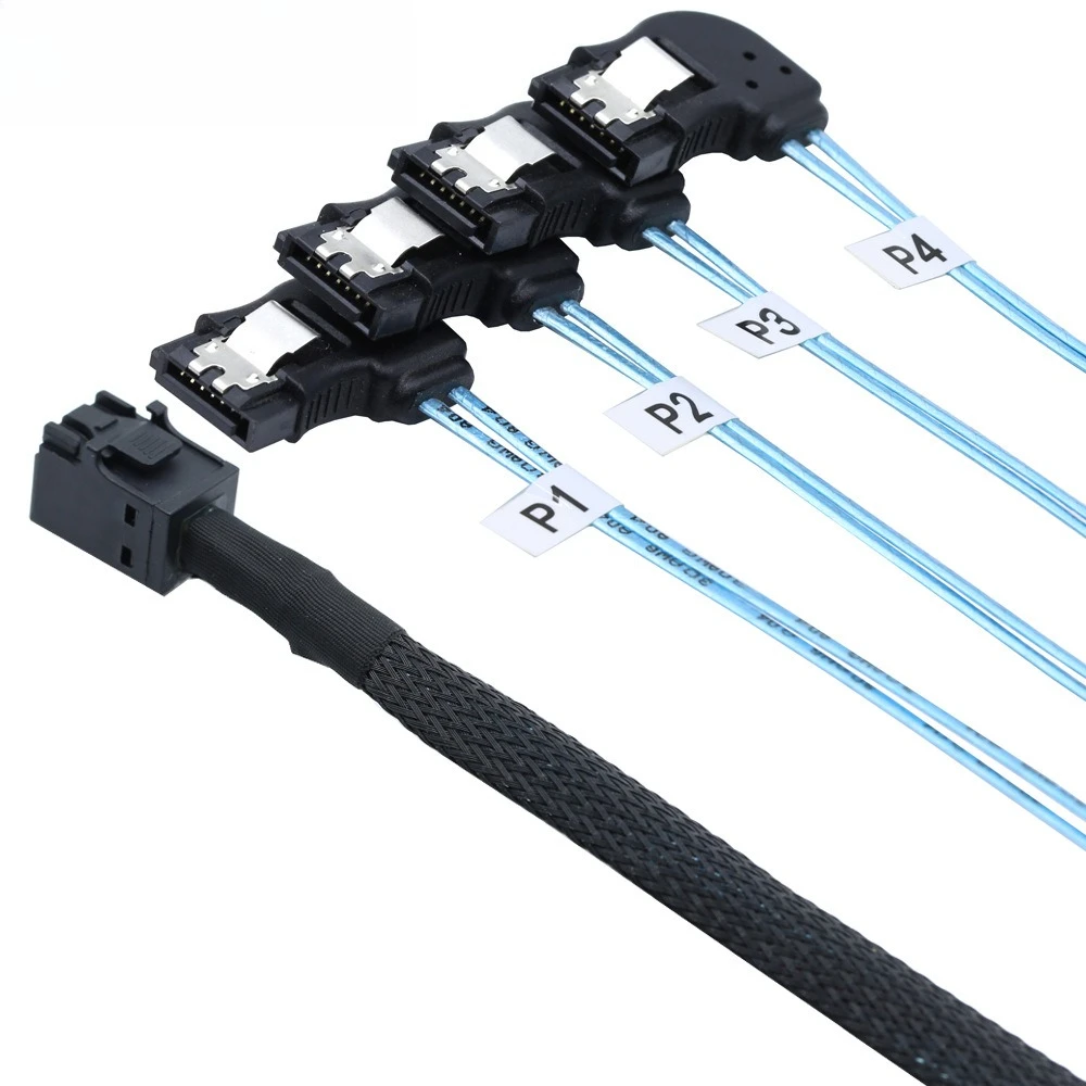 Kabel serwerowy ADT-Link Mini SAS SFF-8643 do 4 SATA 7P z lewym skrętem, długość opcjonalna 0,5M 1M, akcesoria PC, kabel przedłużający