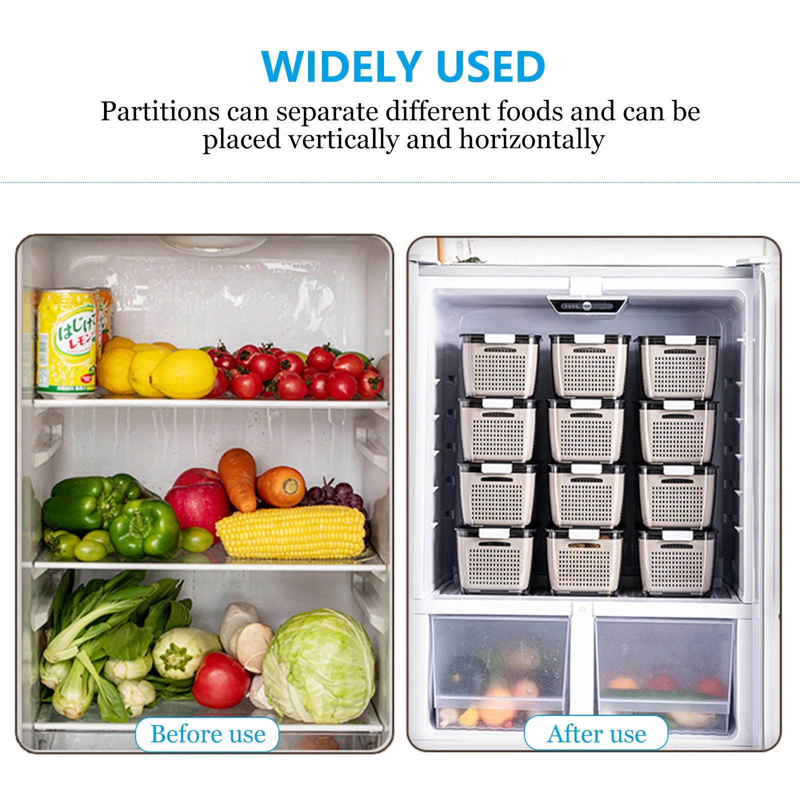 

2 Compartment Transparent Refrigerator Storage Box with Drain Holes and Air Vent for Fresh Food Separation and Washing