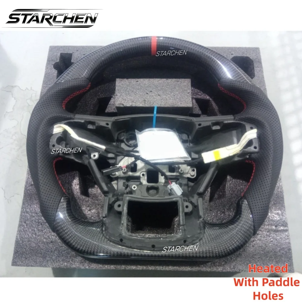 Real Carbon Fiber Heated Steering Wheel for Ford F150 Raptor 2015-2020 Black Perforated Leather Grip with Paddle Shifter Holes