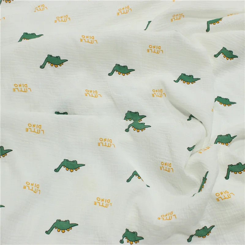 100x135cm Cute Dinosaur Printed Double Layer Cotton Crepe Fabric Breathable Pure Cotton Fabric DIY Sewing Baby Clothes